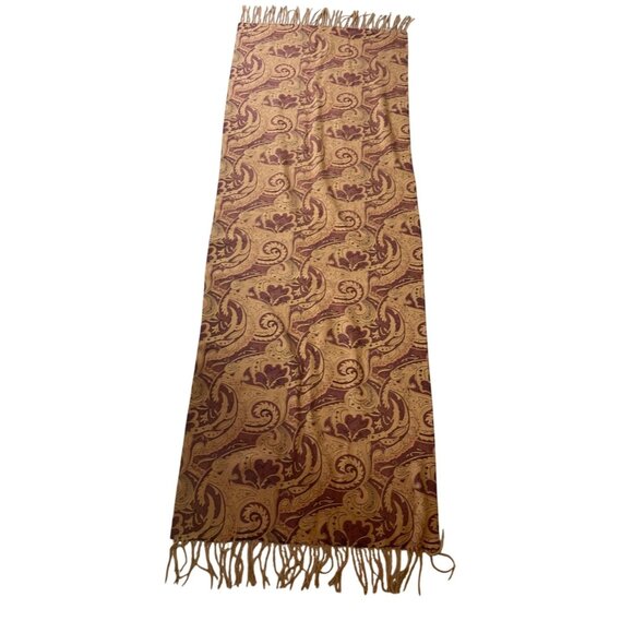 Reversible Fringed Scarf Brown Red Paisley & Leopard Print Design 70" X 26" - Picture 1 of 5